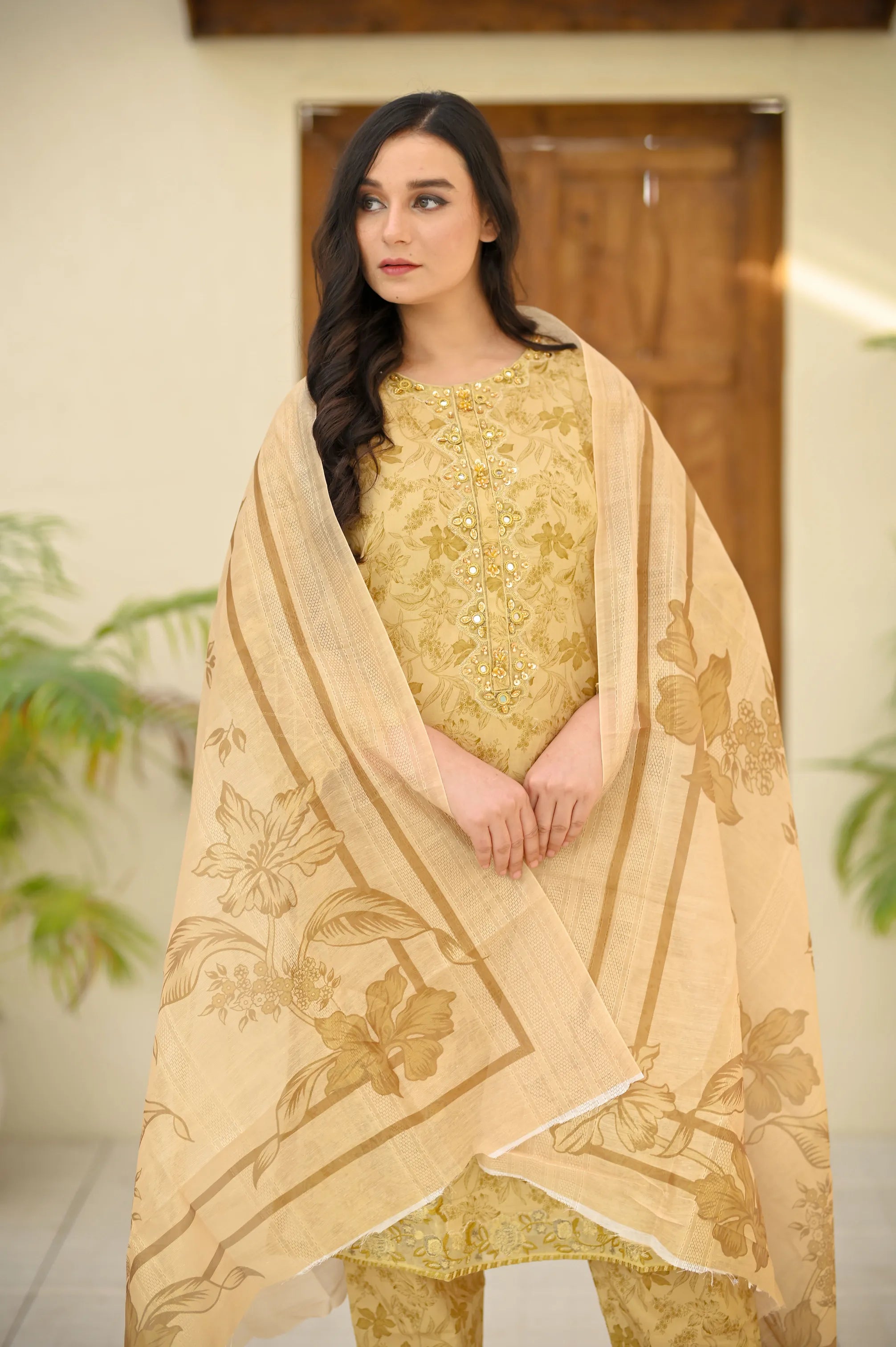 Zaria Pearl Mirror 3-Piece Printed Lawn Set