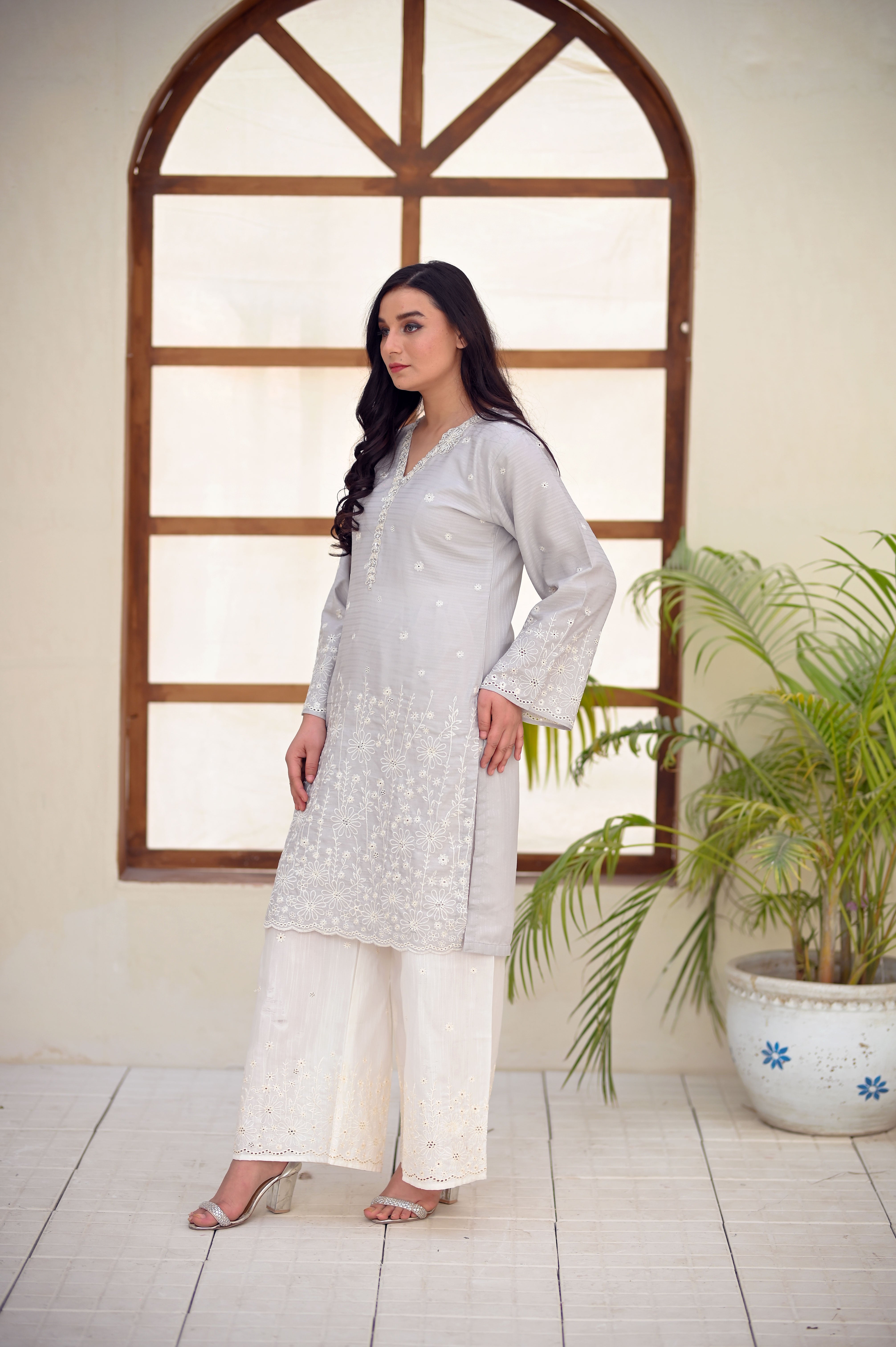 Self-Design PV Cotton Embroidered Suit
