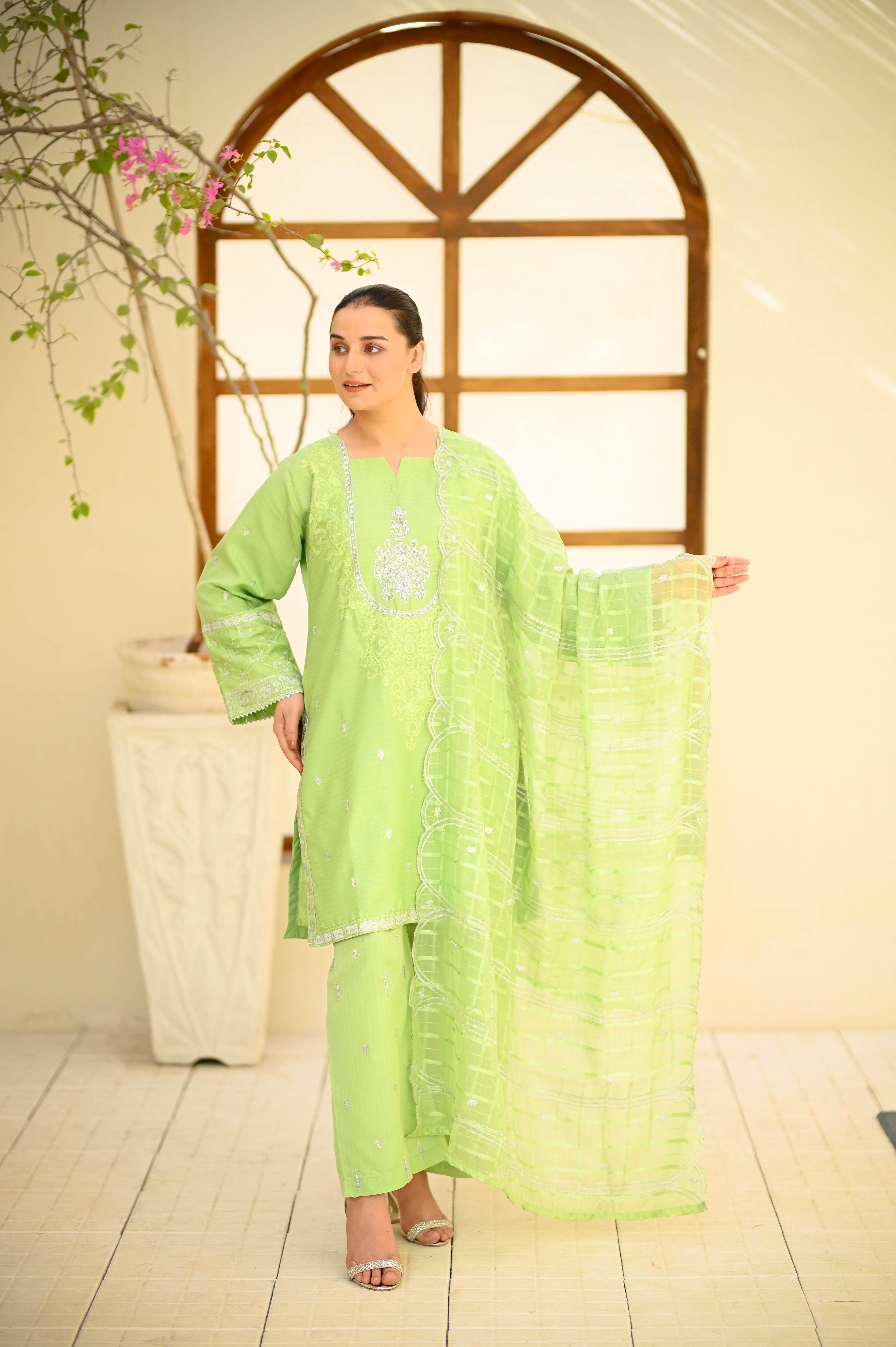 3. Premium Hand Embroidered PV Cotton 3-Piece Suit