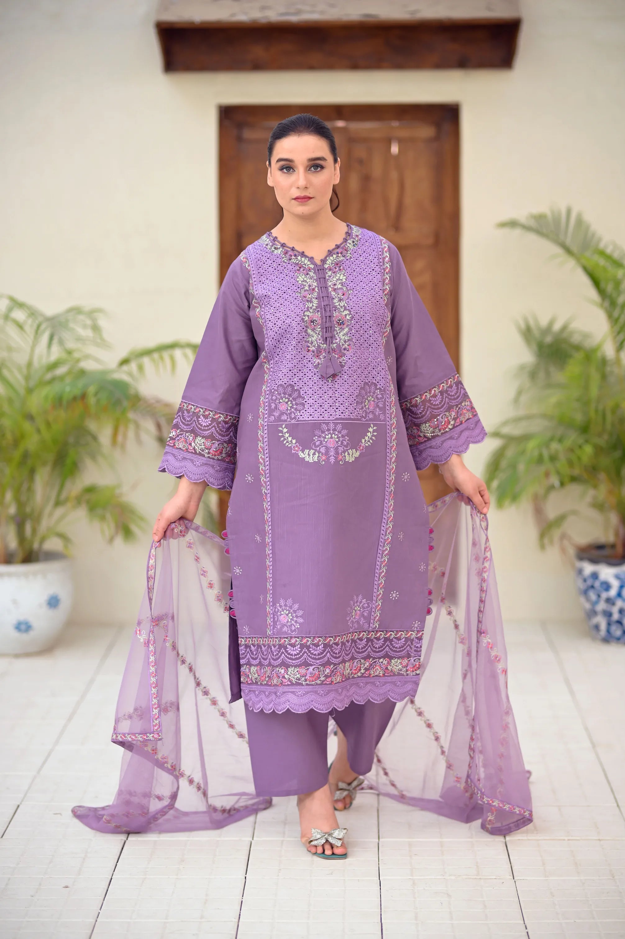 Serene Luxe Embroidered 3-Piece Cotton Set