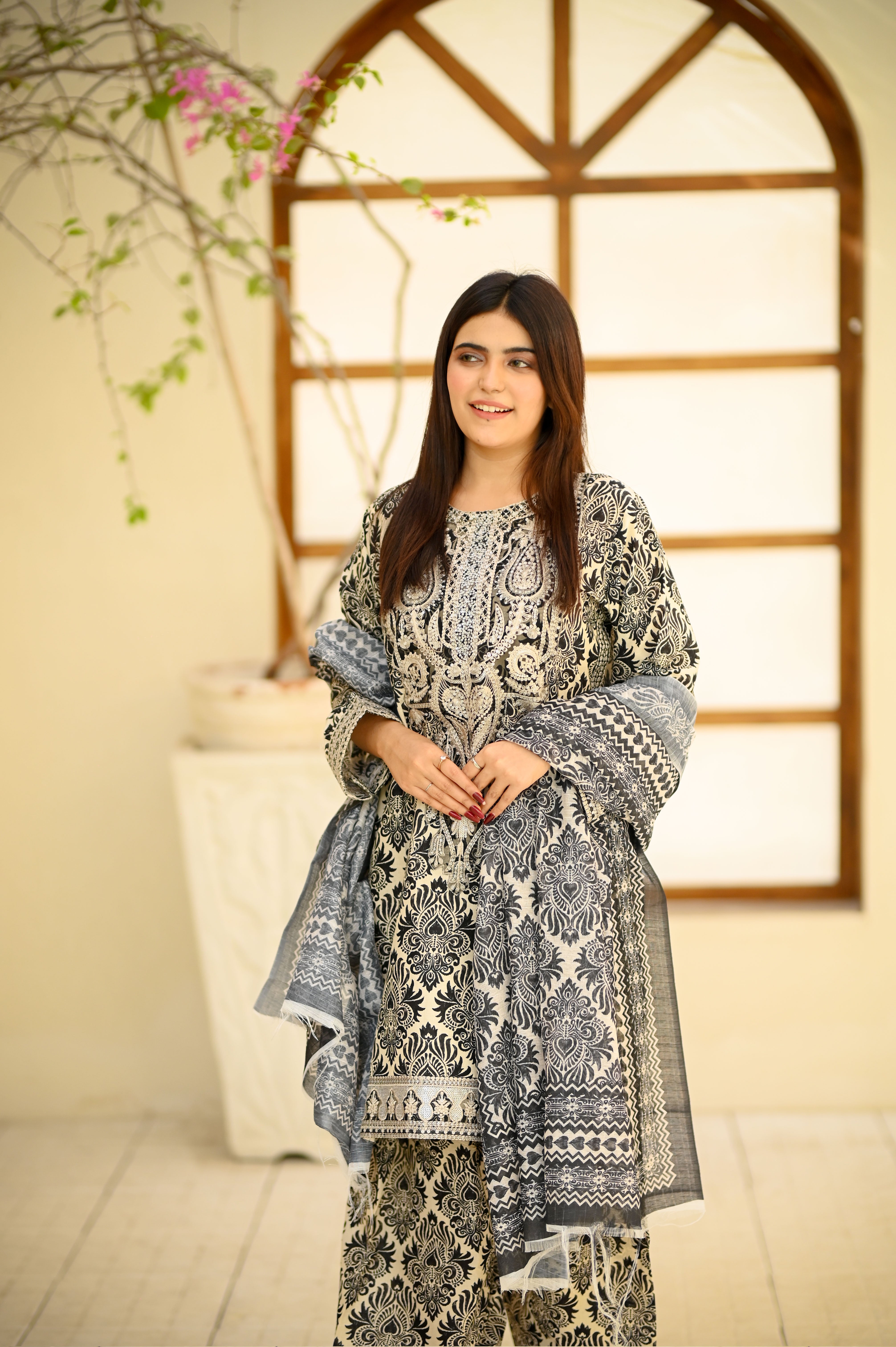 Printed Cotton Embroidered 3-Piece Suit