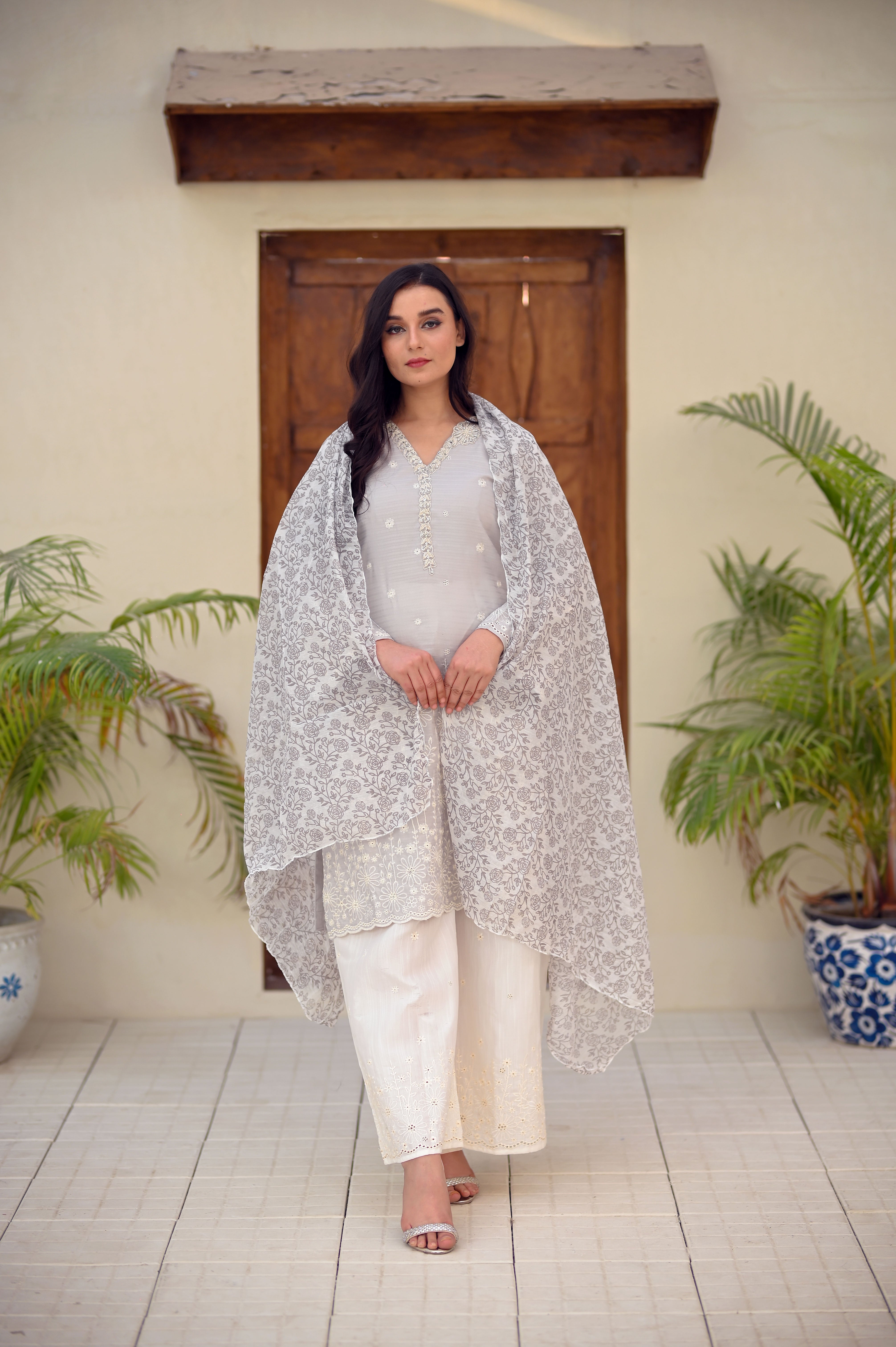 Self-Design PV Cotton Embroidered Suit