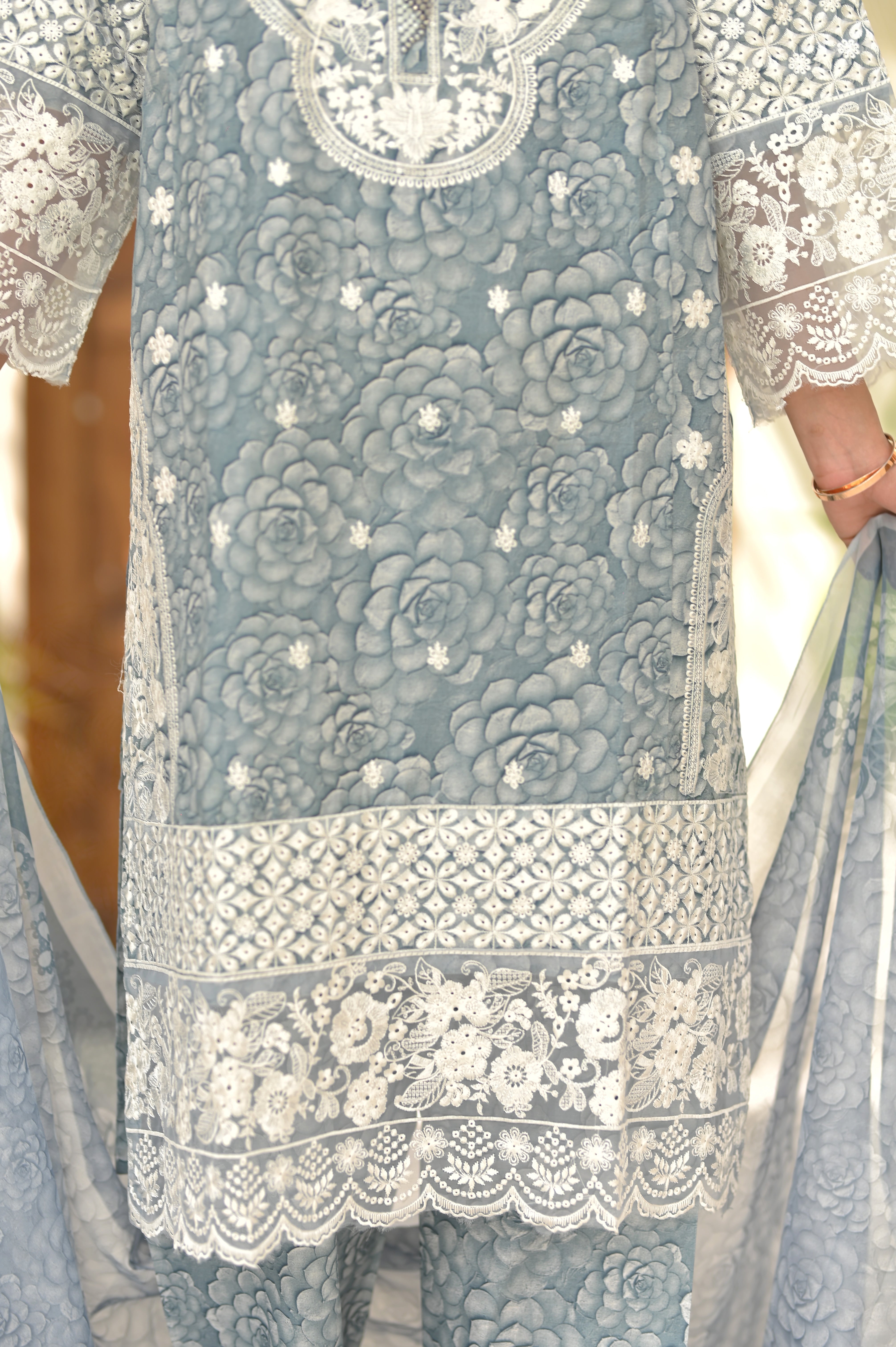 3PC Summer Cotton Embroidered Suit