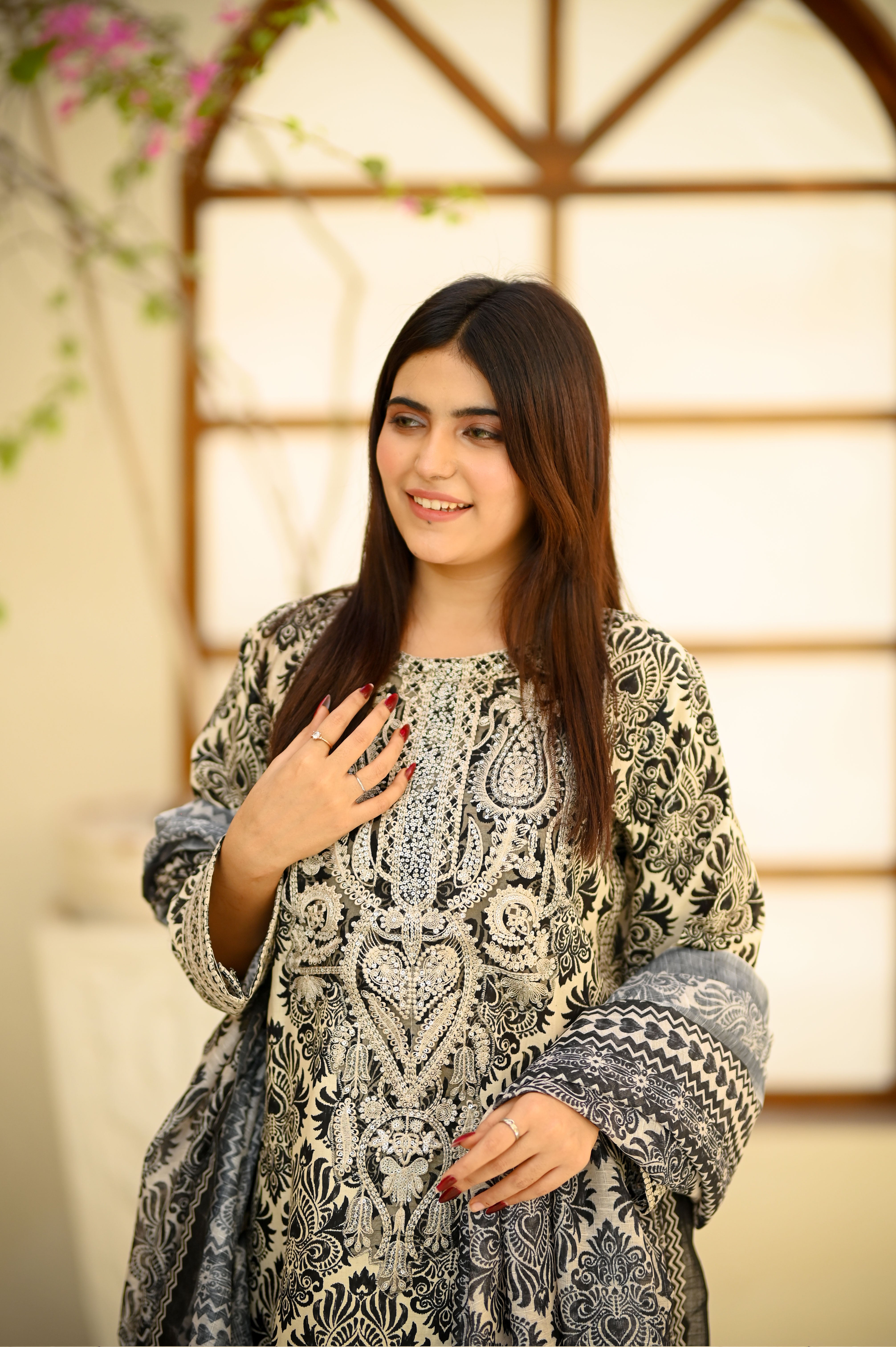 Printed Cotton Embroidered 3-Piece Suit