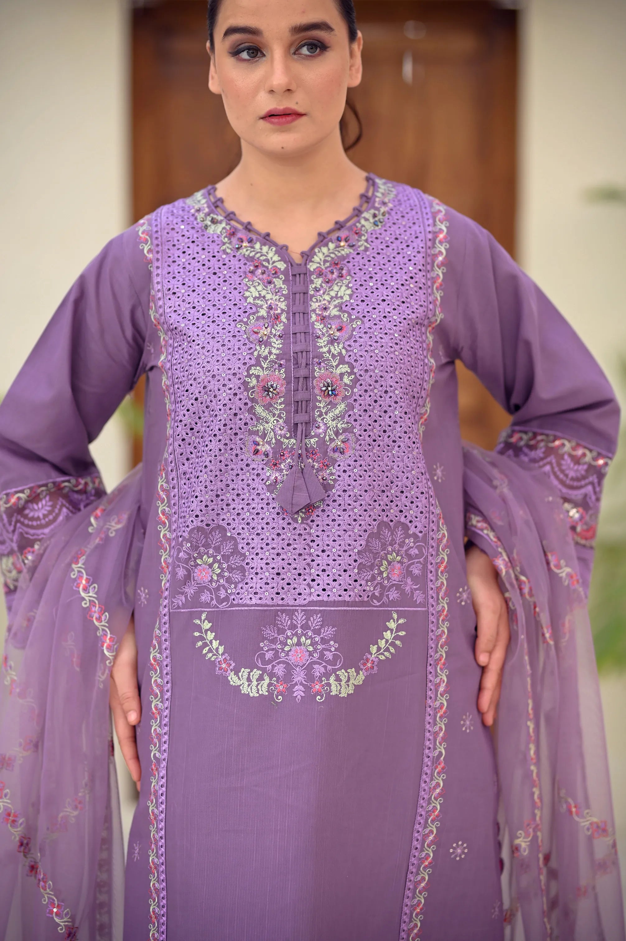 Serene Luxe Embroidered 3-Piece Cotton Set