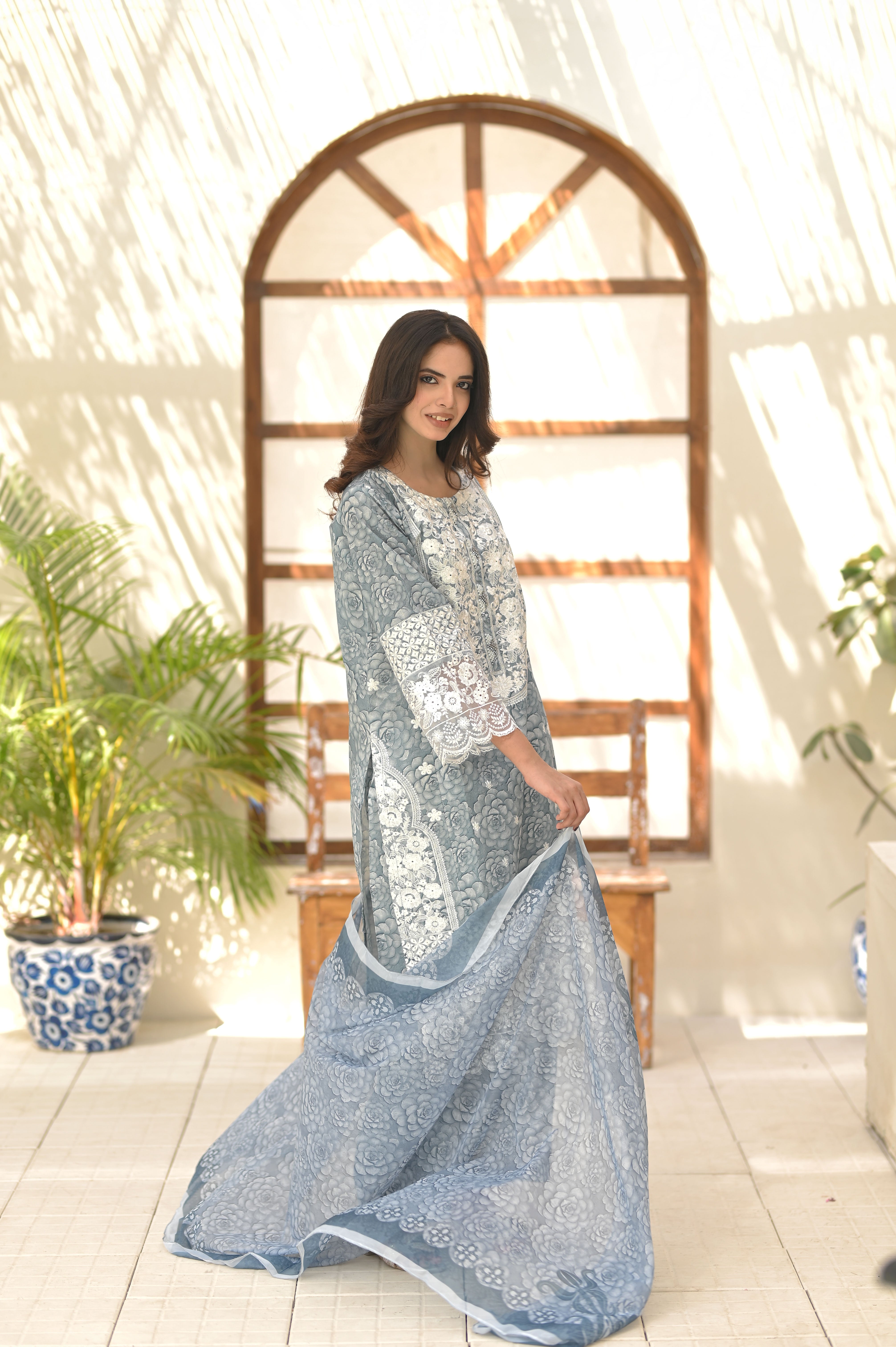 3PC Summer Cotton Embroidered Suit