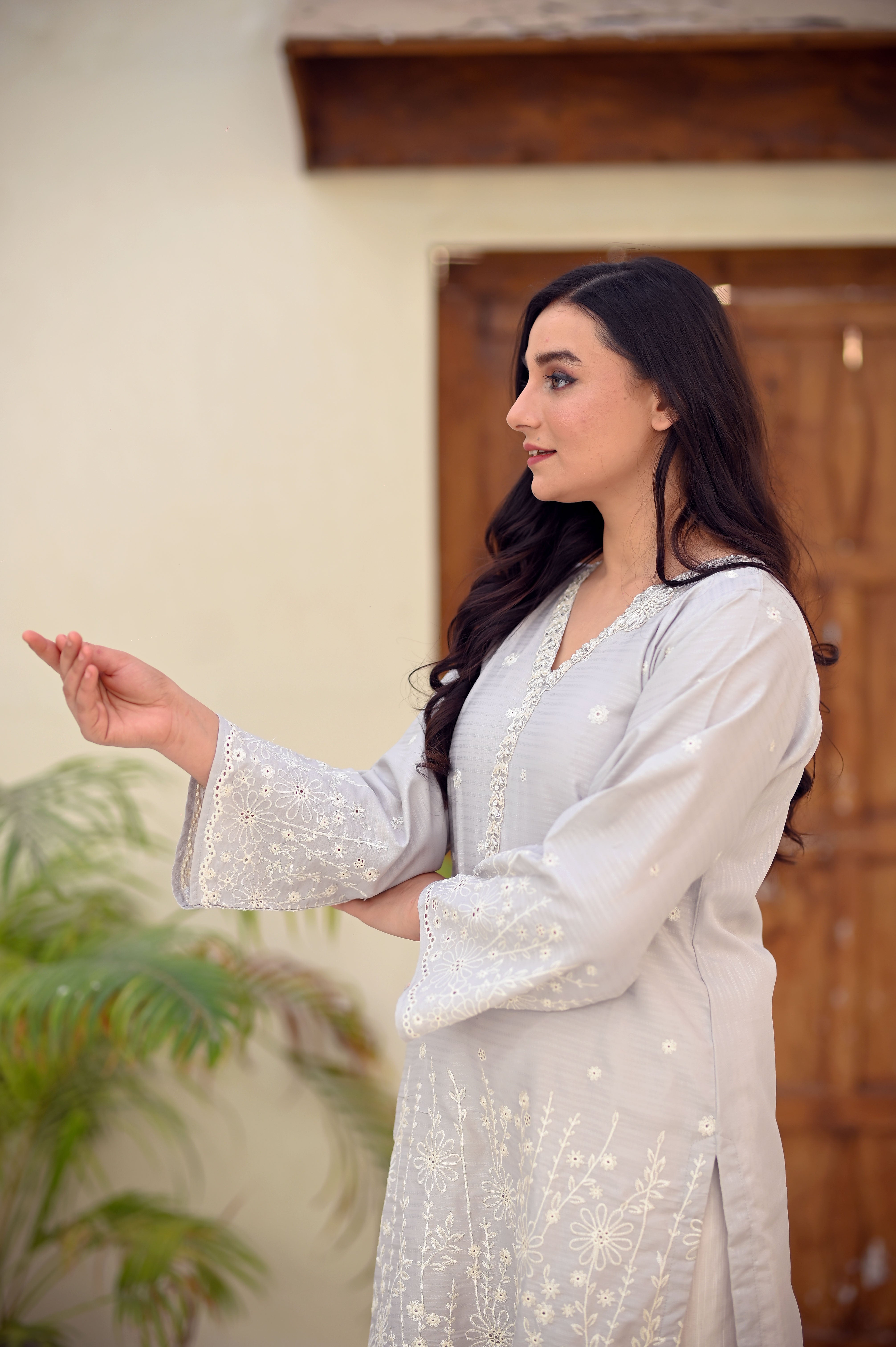 Self-Design PV Cotton Embroidered Suit