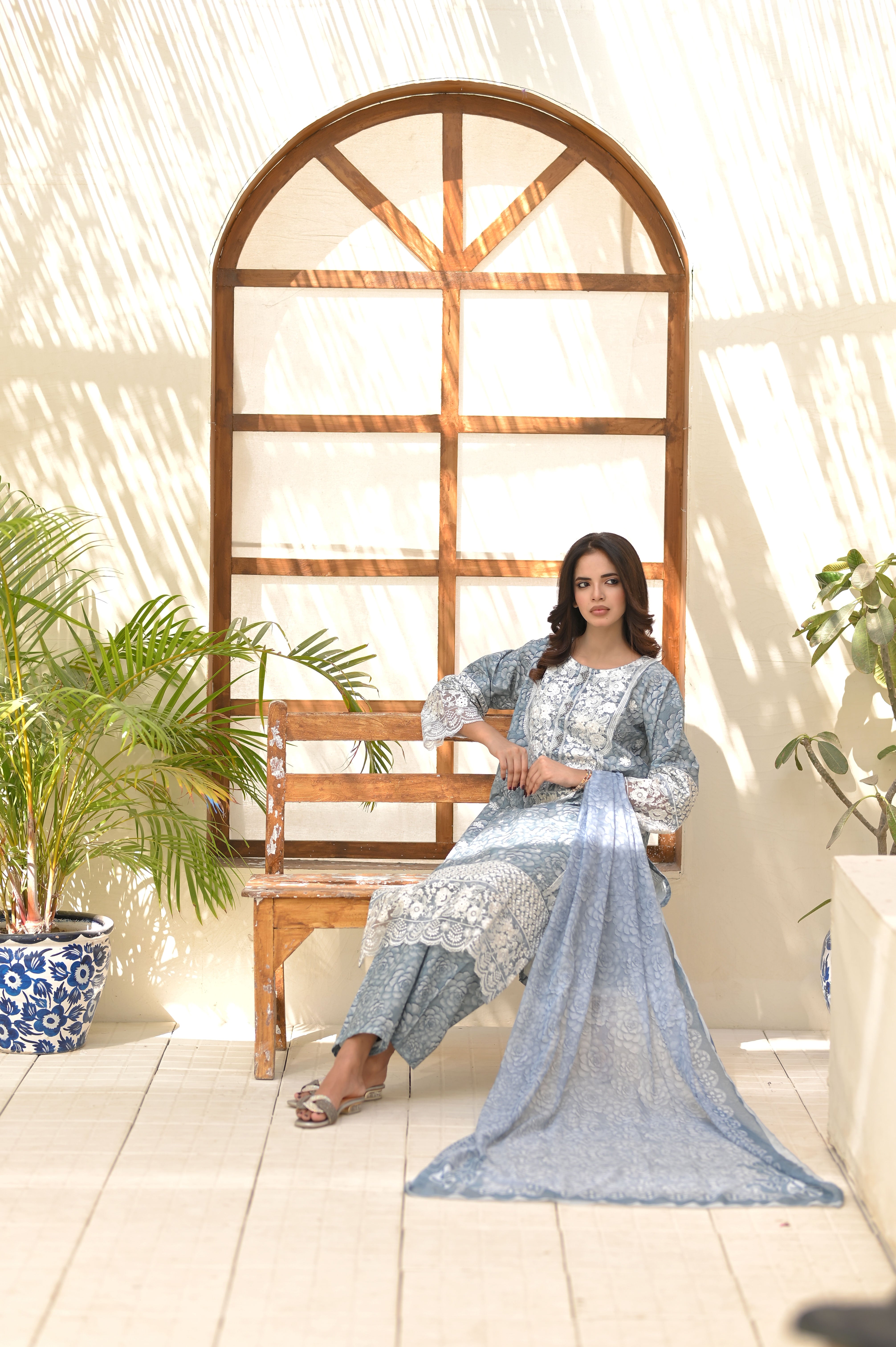 3PC Summer Cotton Embroidered Suit