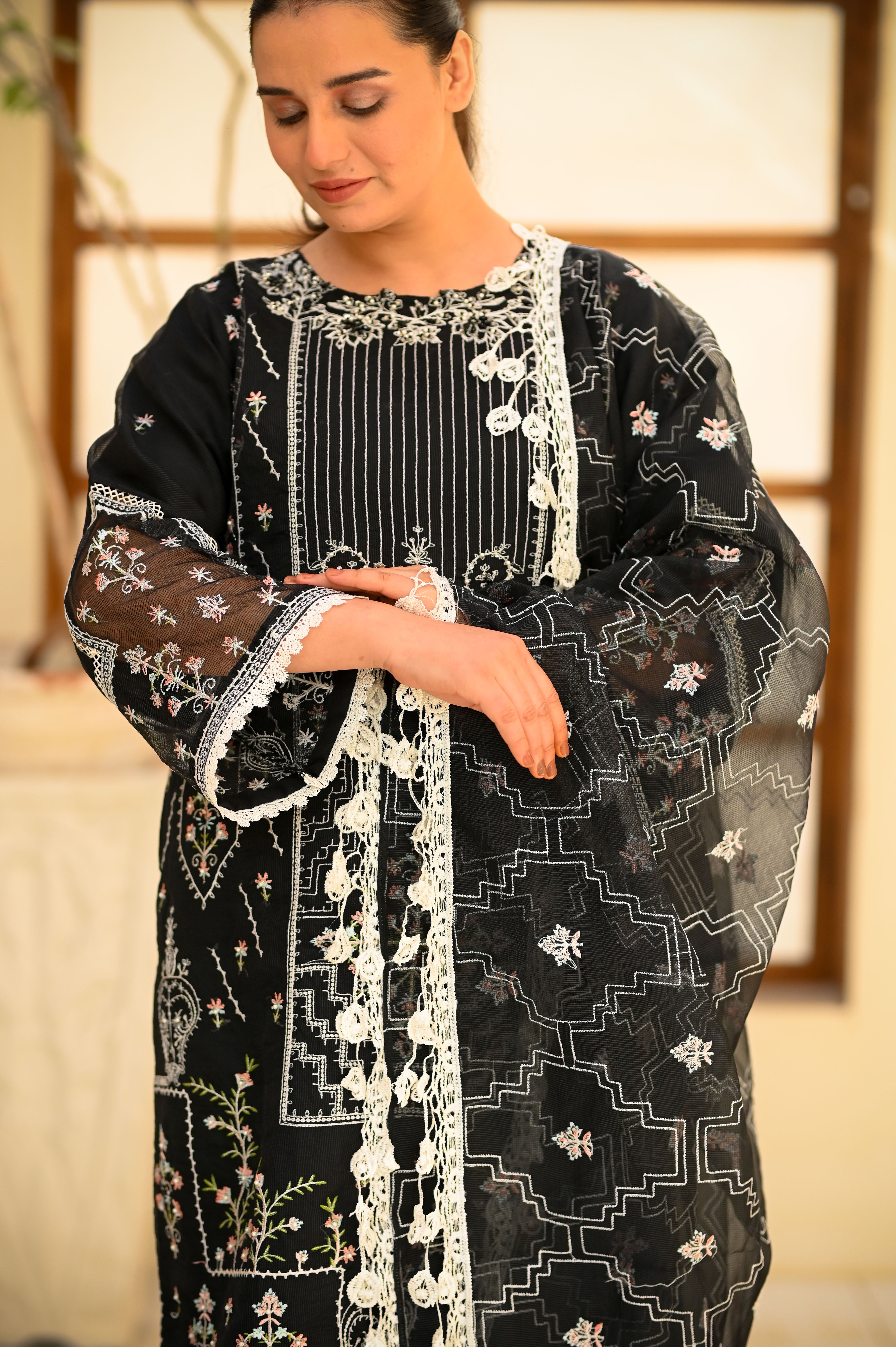 Luxury Heavy Embroidered 3-Piece Suit with Organza & Handcrafted Details