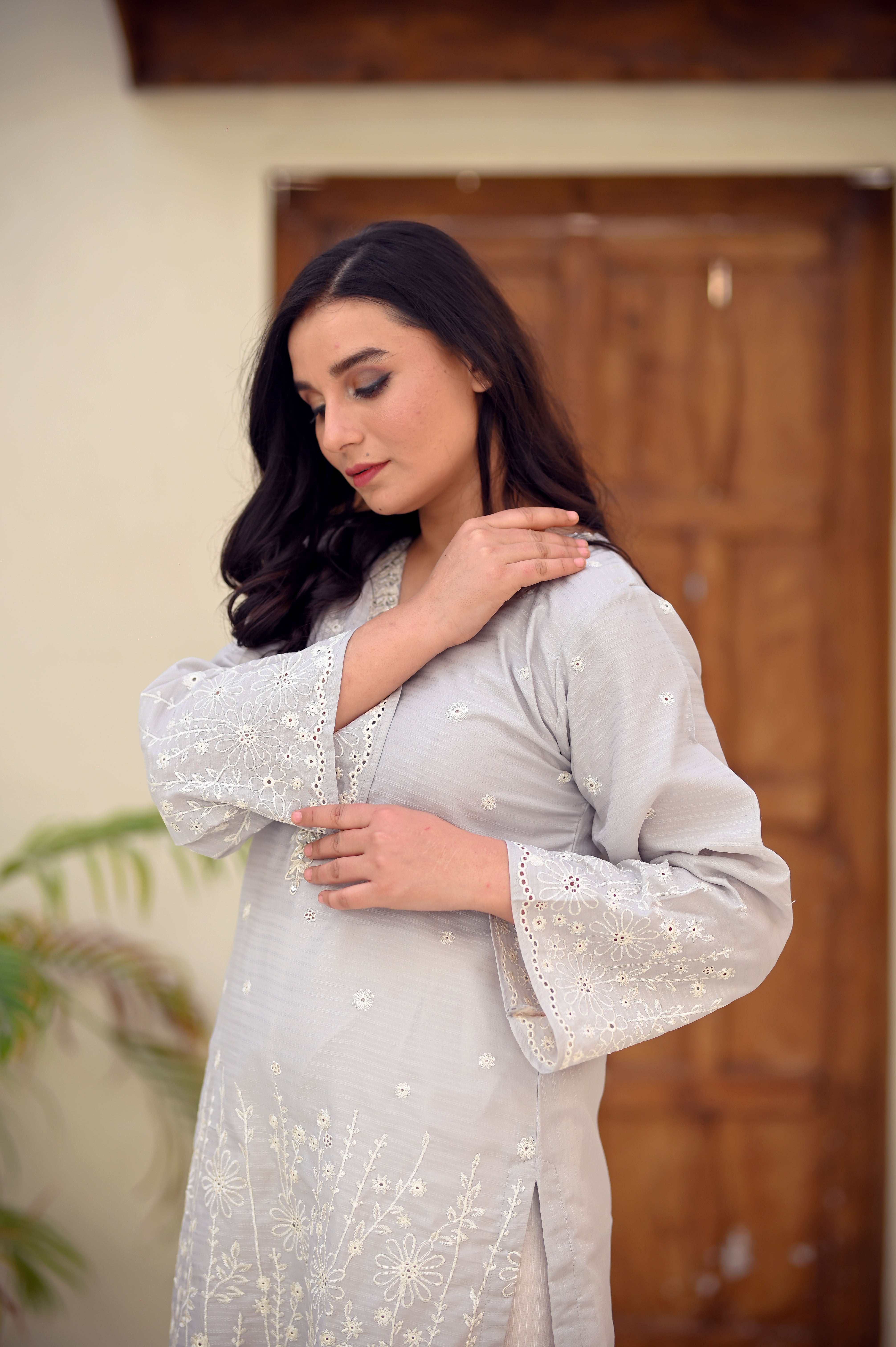 Self-Design PV Cotton Embroidered Suit
