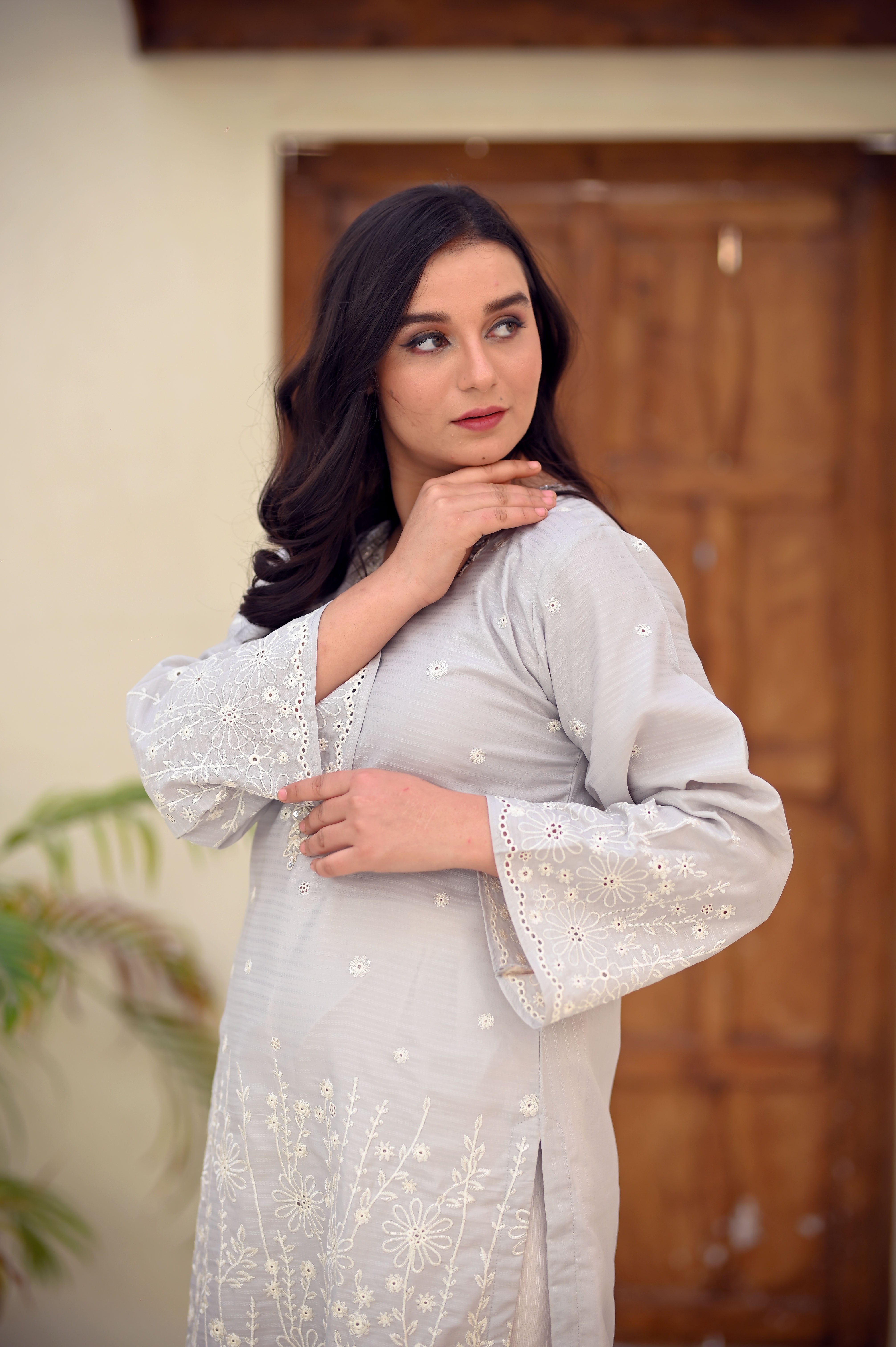 Self-Design PV Cotton Embroidered Suit