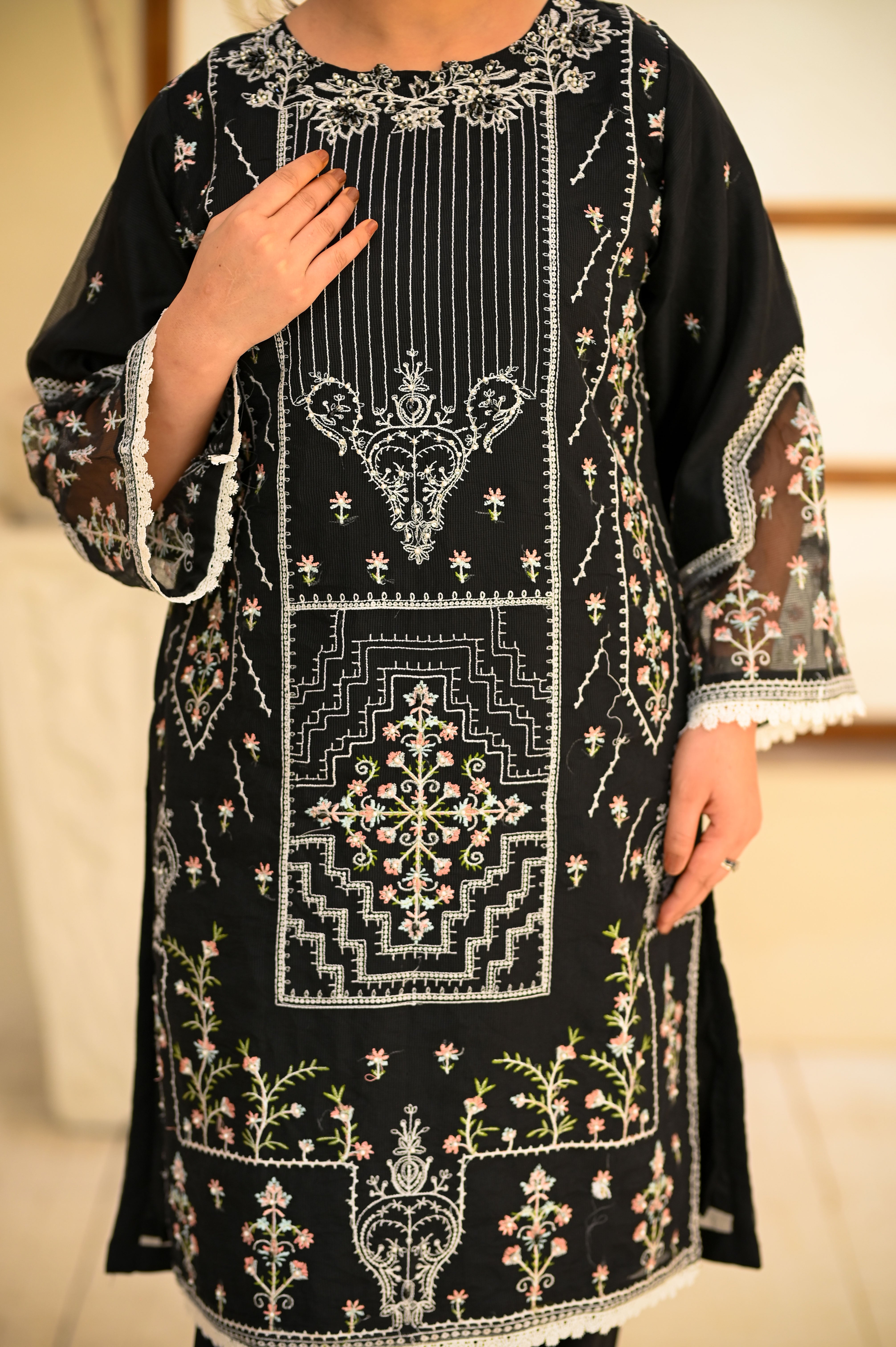 Luxury Heavy Embroidered 3-Piece Suit with Organza & Handcrafted Details