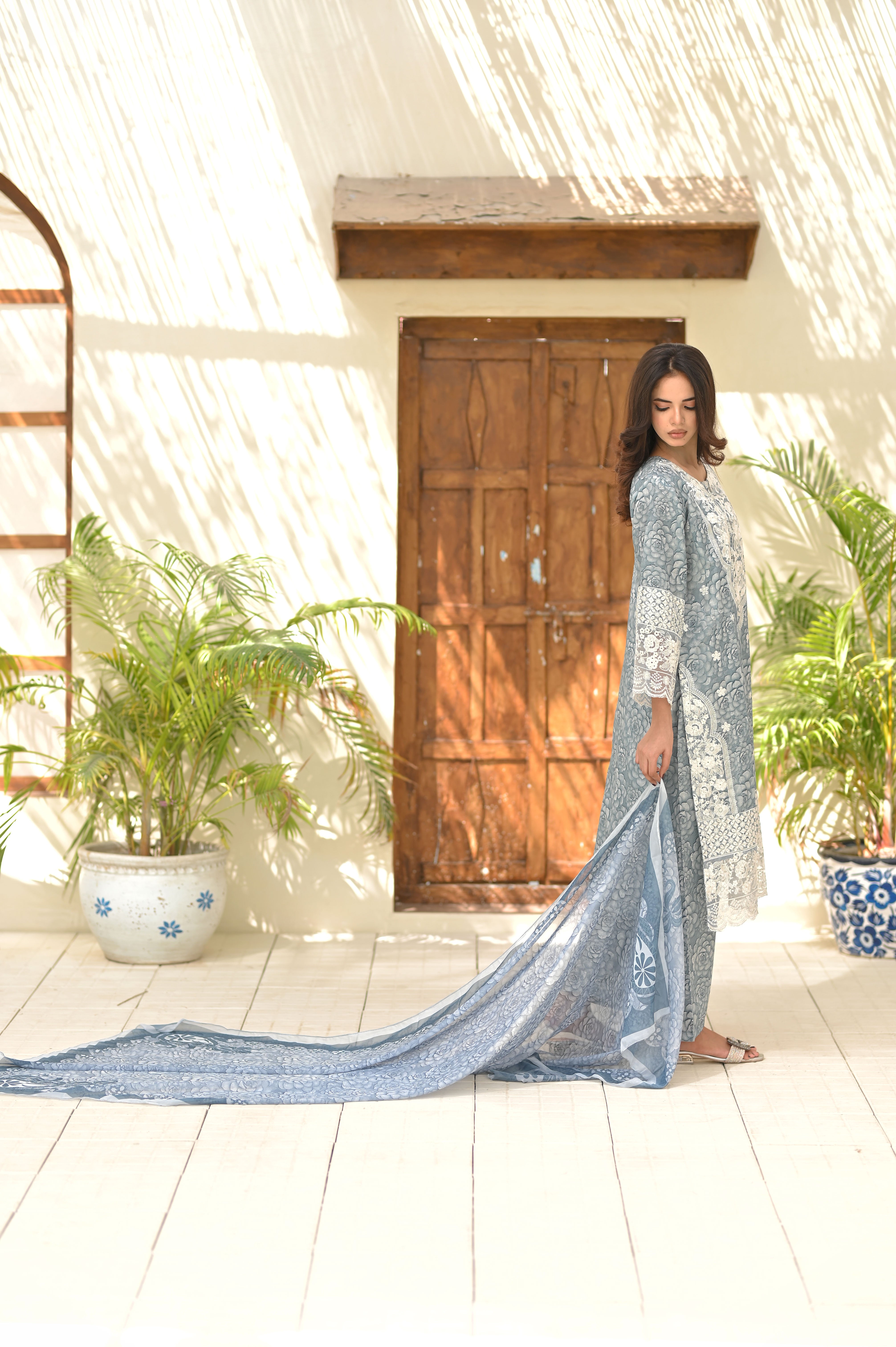 3PC Summer Cotton Embroidered Suit