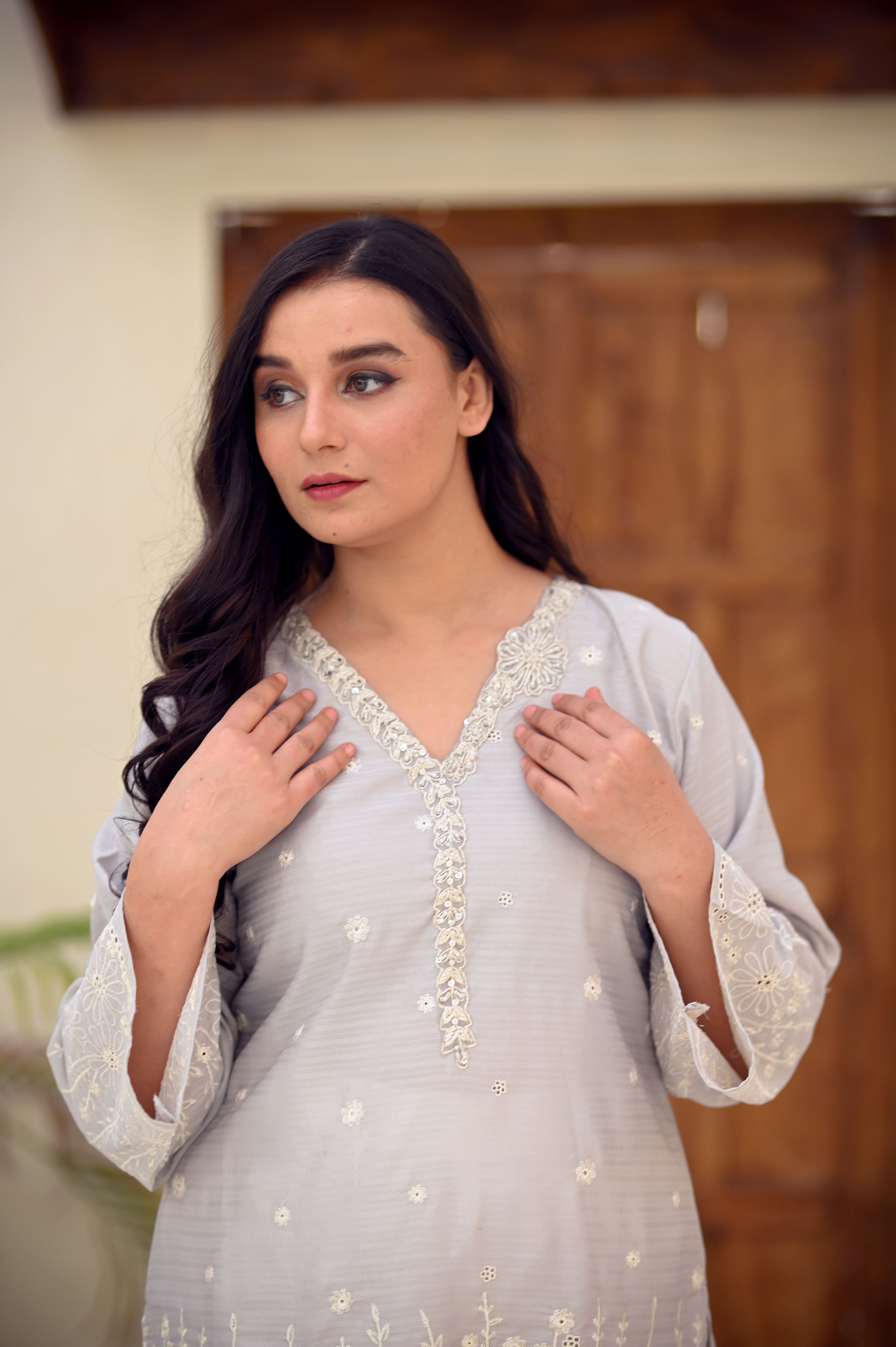 Self-Design PV Cotton Embroidered Suit