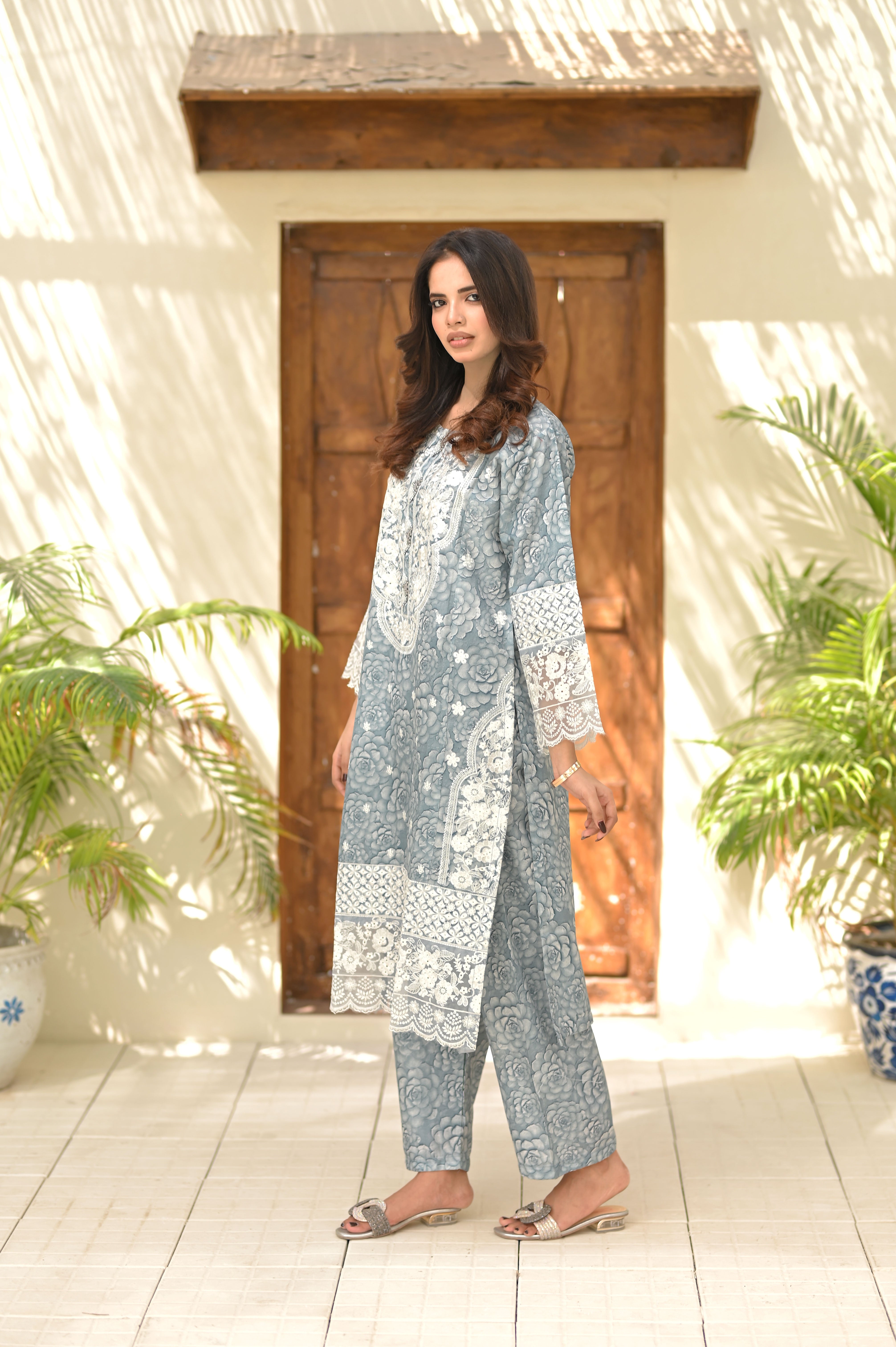 3PC Summer Cotton Embroidered Suit