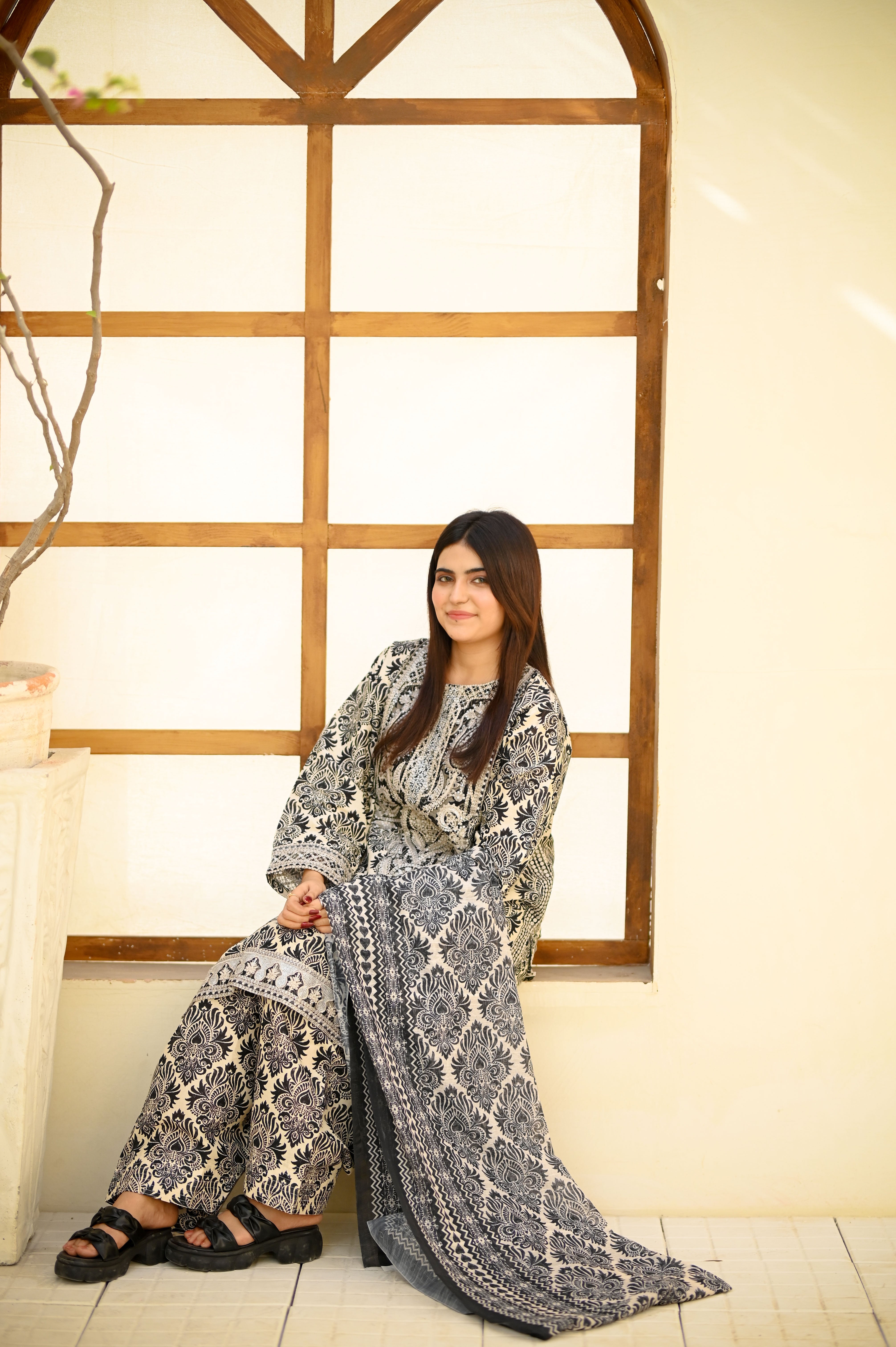 Printed Cotton Embroidered 3-Piece Suit