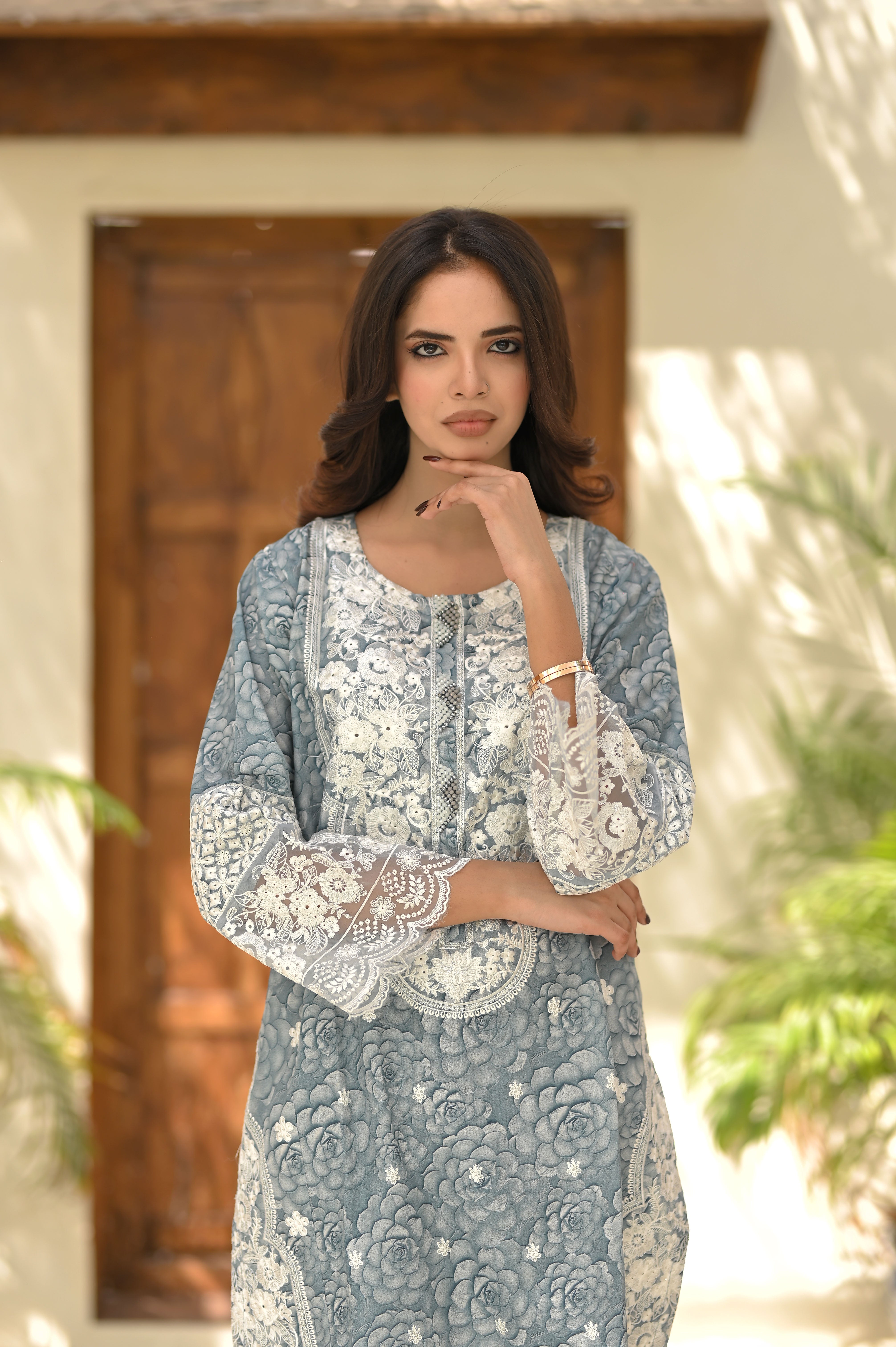 3PC Summer Cotton Embroidered Suit