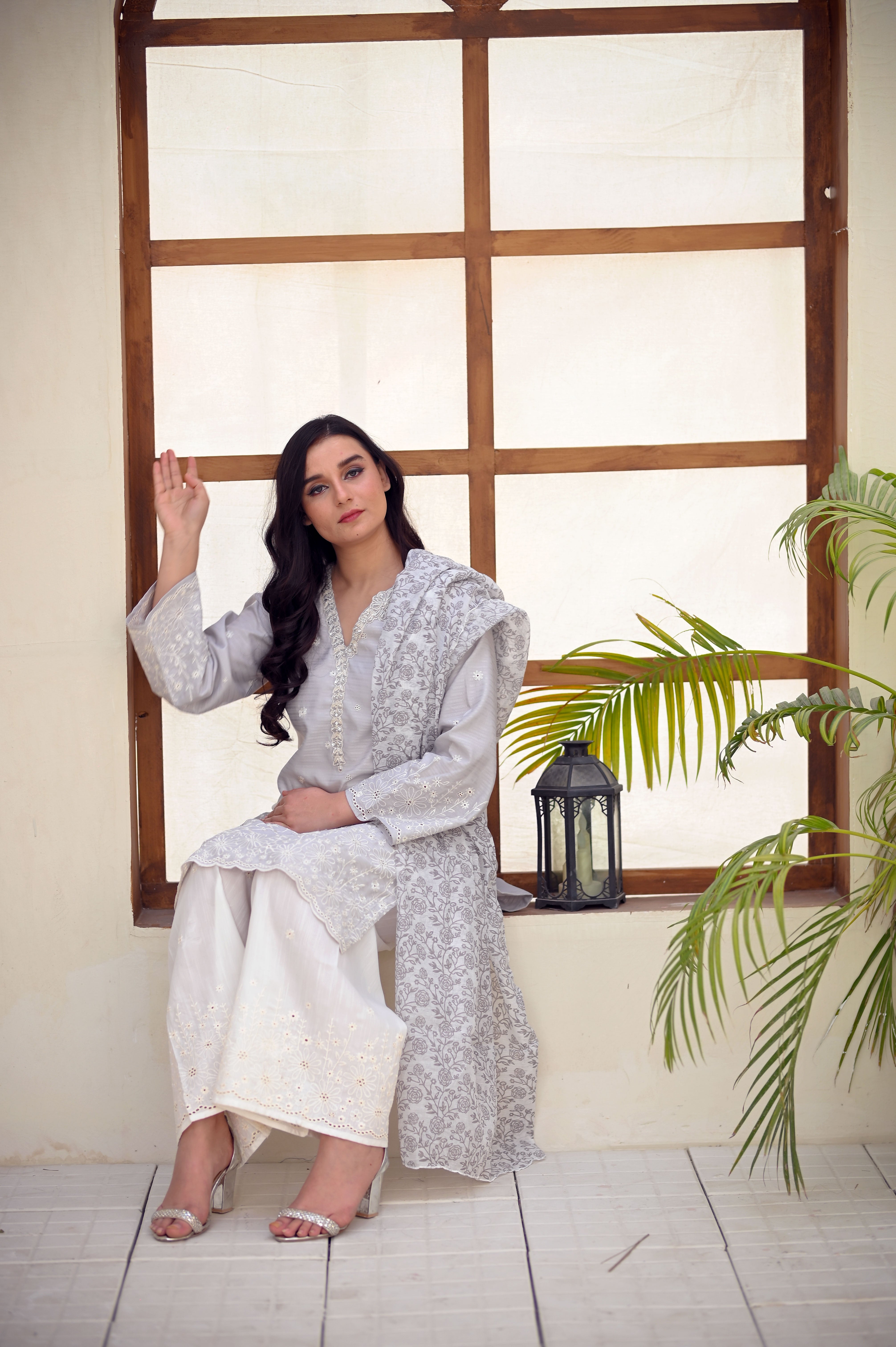Self-Design PV Cotton Embroidered Suit