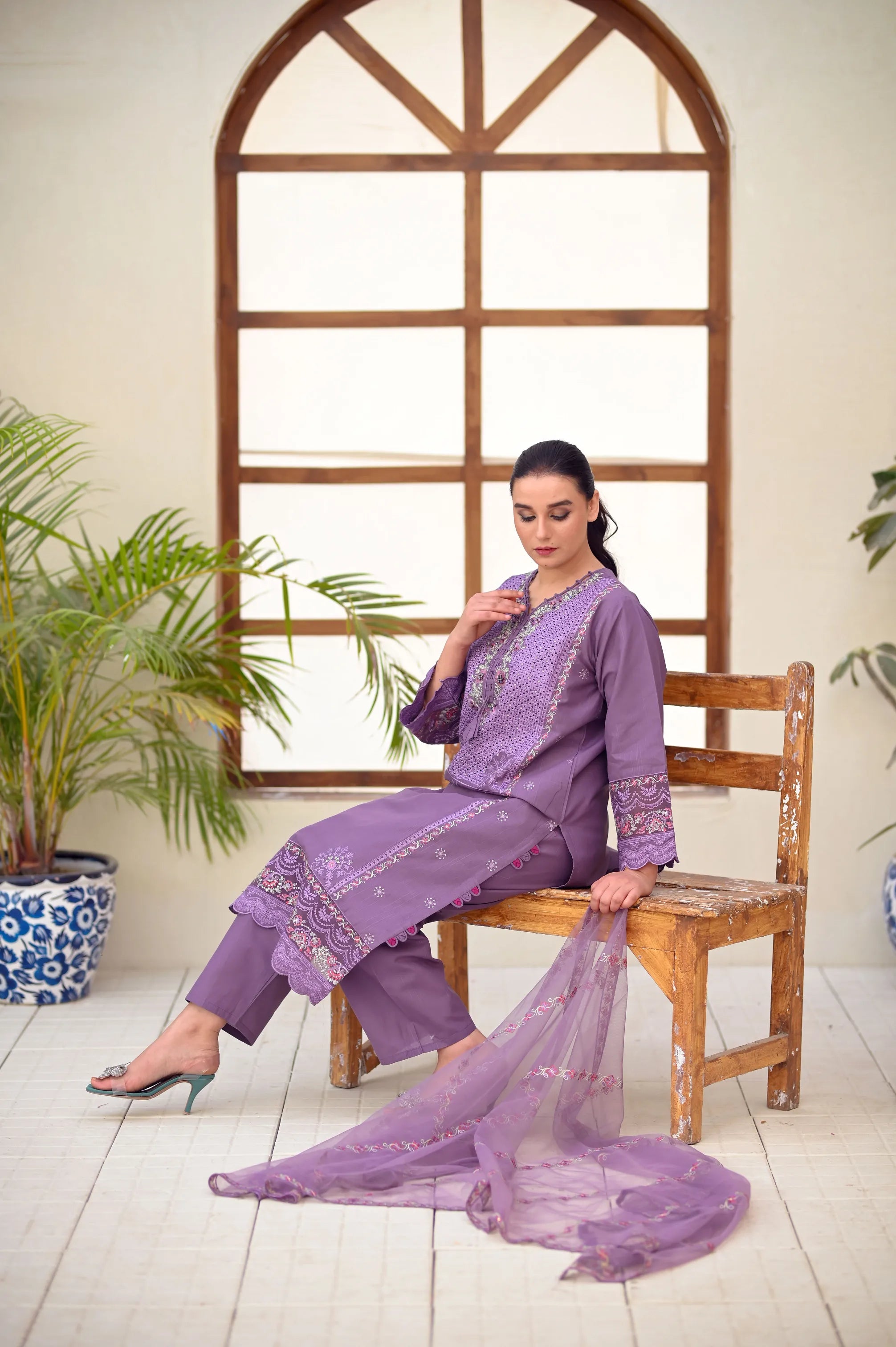 Serene Luxe Embroidered 3-Piece Cotton Set